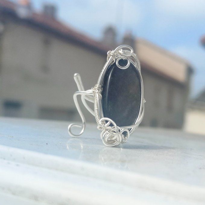 Bague obsidienne argenté ✨Sheen