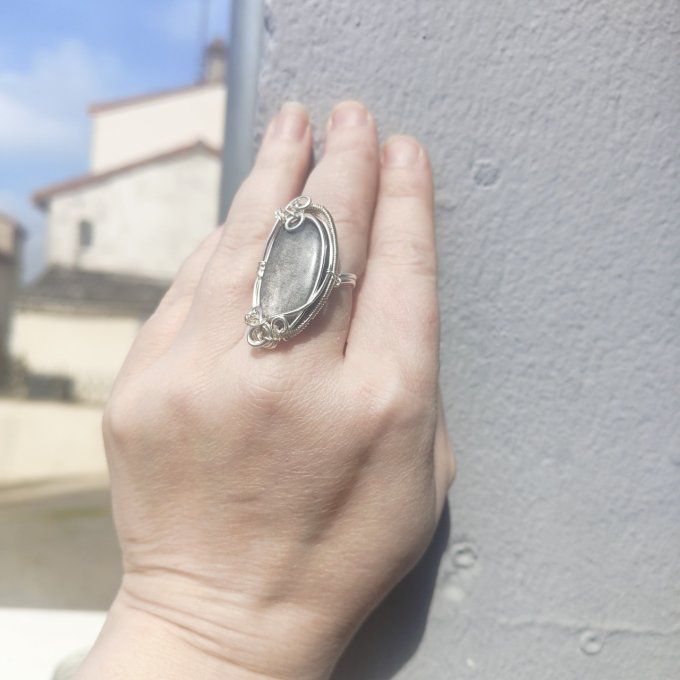 Bague obsidienne argenté ✨Sheen