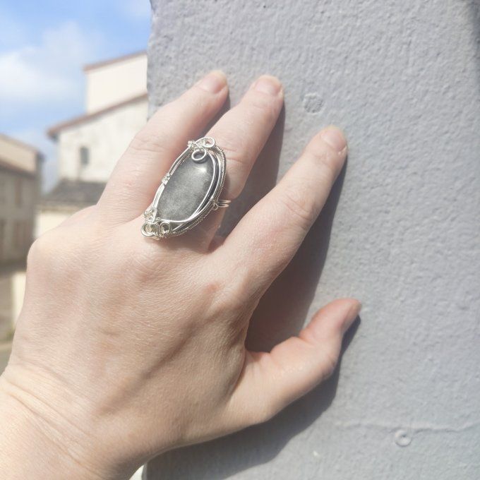 Bague obsidienne argenté ✨Sheen