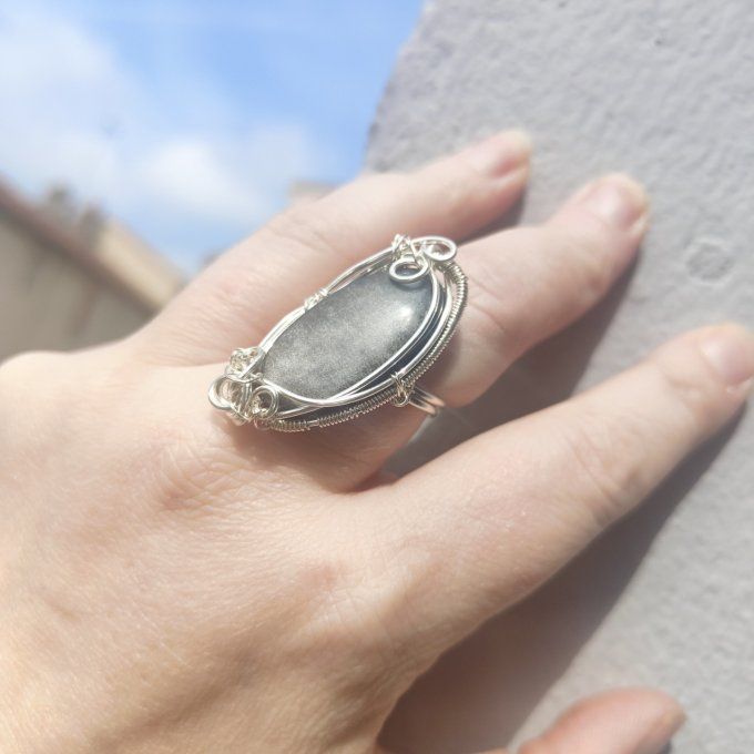 Bague obsidienne argenté ✨Sheen