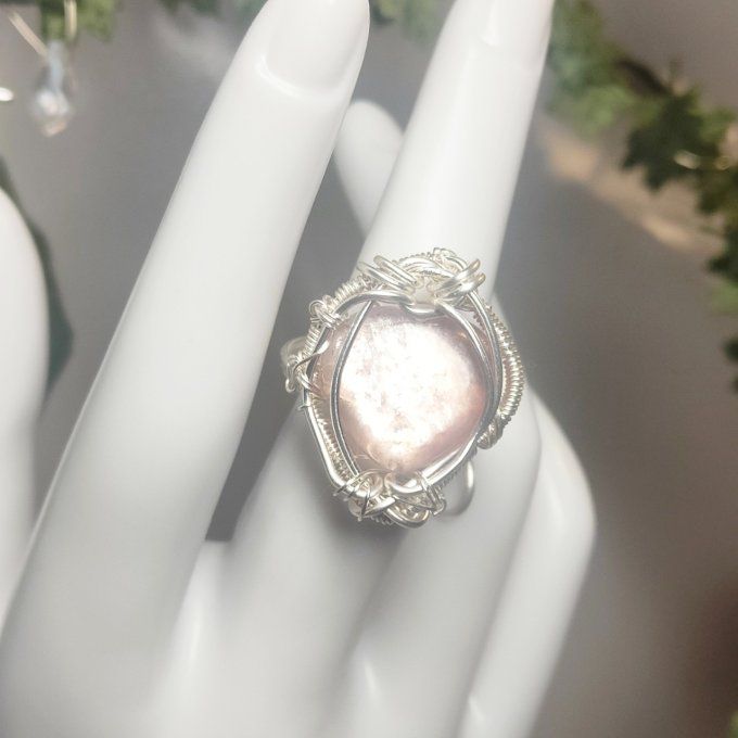 Bague courrone lepidolite gemme rose 