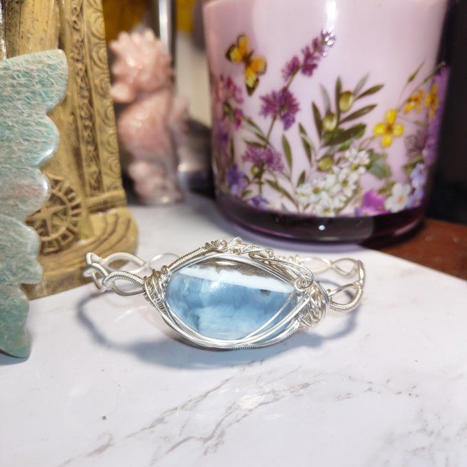 Bracelet torsade Opale Bleue Commune ✨– Communication & Libération Spirituelle✨ 