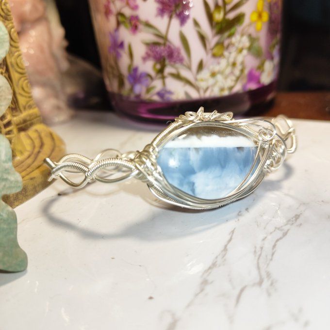 Bracelet torsade Opale Bleue Commune ✨– Communication & Libération Spirituelle✨ 