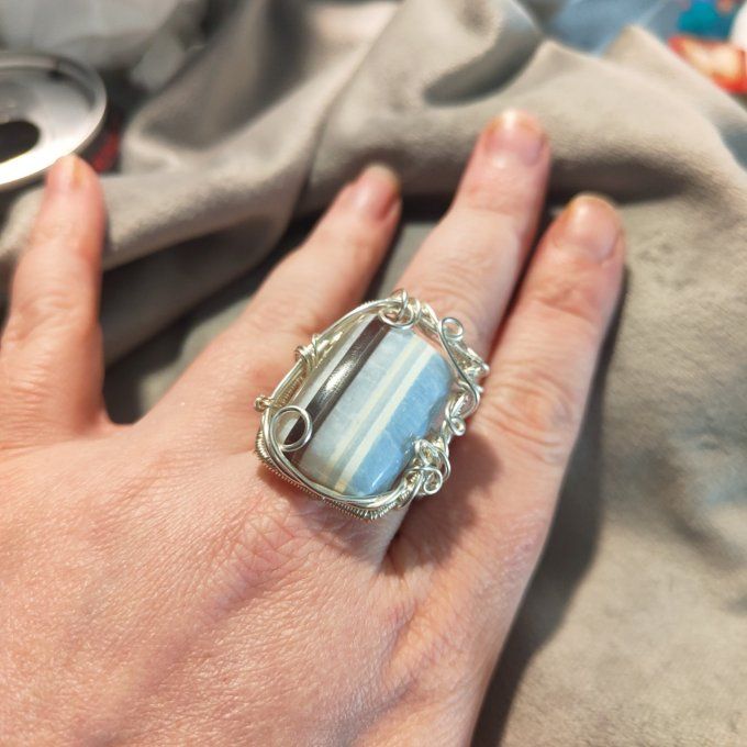 Bague parpaing Opale Bleue Commune ✨– Communication & Libération Spirituelle✨  
