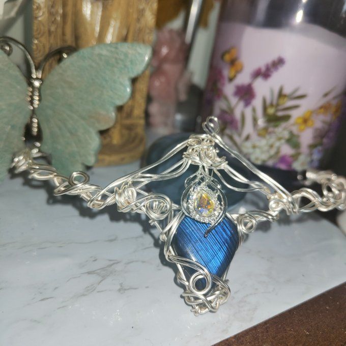 Diadème-Collier✨ "Cœur de Brume"✨ Labradorite Bleu.