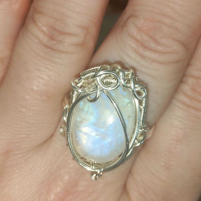 Bague péristérite :pierre de lune  - marquise 