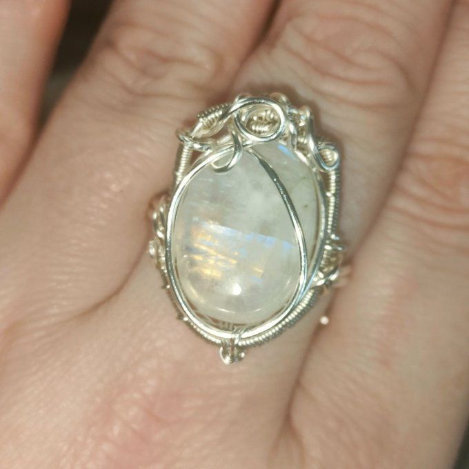 Bague péristérite :pierre de lune  - marquise 