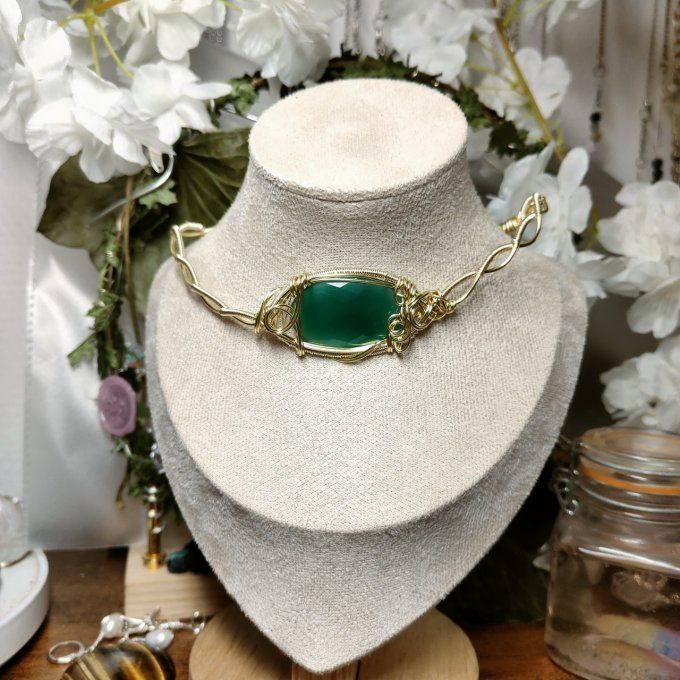 Bracelet Torsade Onyx verte -Bijou modulable ( option)