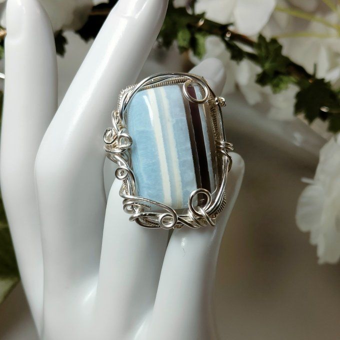 Bague Marquise ✨ Opale Bleue Commune ✨– Communication & Libération Spirituelle✨  
