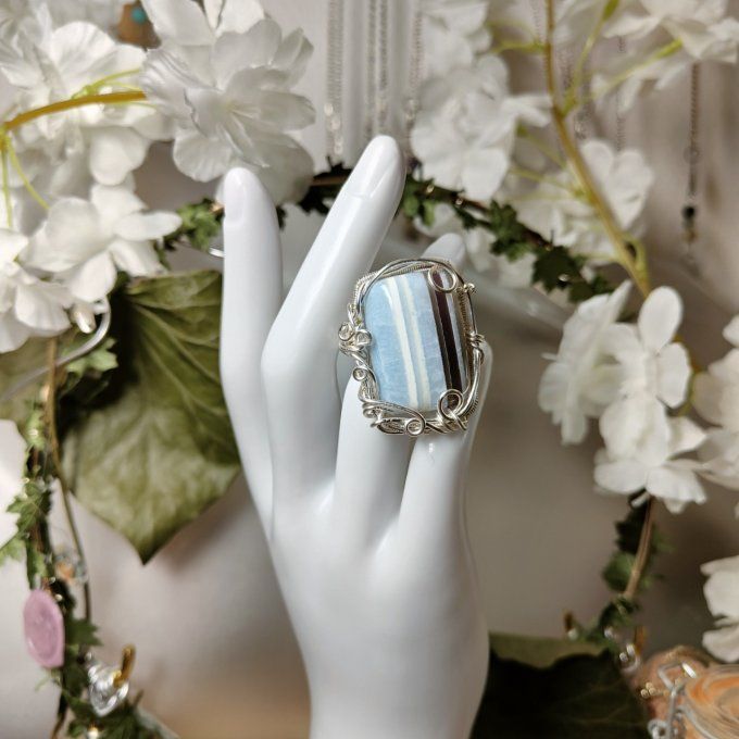 Bague Marquise ✨ Opale Bleue Commune ✨– Communication & Libération Spirituelle✨  