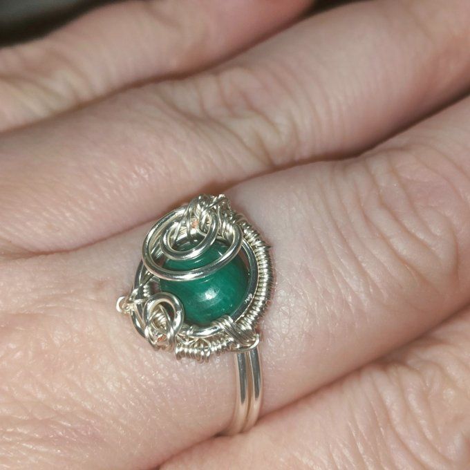 Bague malachite marquise ajustable 