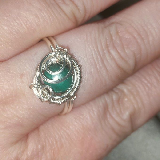 Bague malachite marquise ajustable 