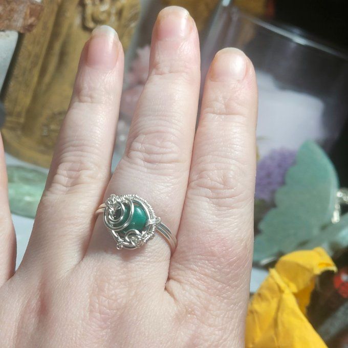 Bague malachite marquise ajustable 