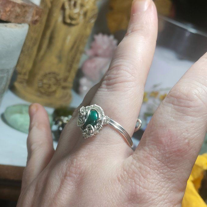 Bague malachite marquise ajustable 