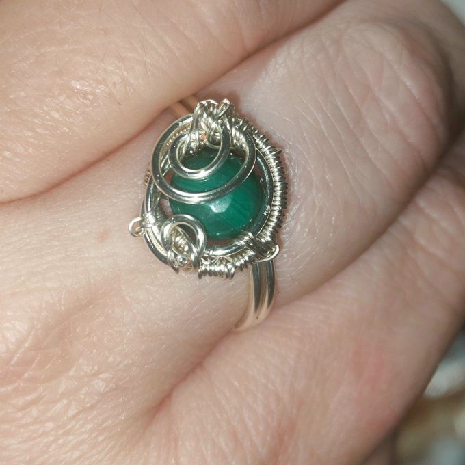 Bague malachite marquise ajustable 