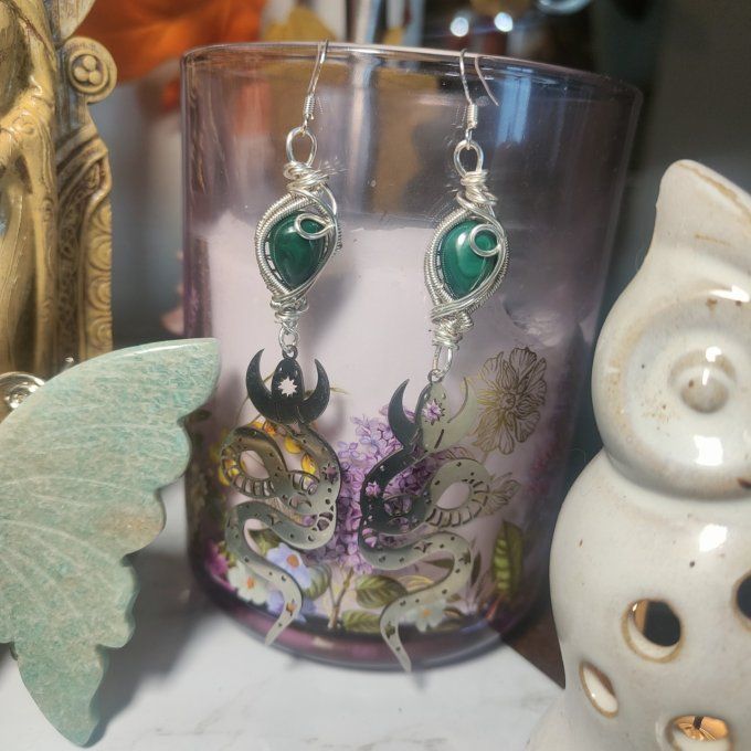 Boucle d'oreille Malachite –✨ Harmonie et Protection du Cœur - Copie