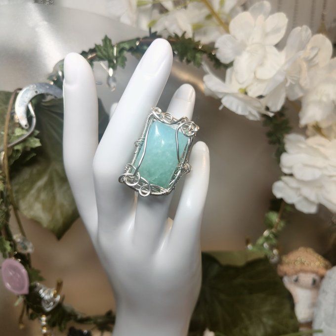 Bague ajustable Perle Hemimorphite  - Copie