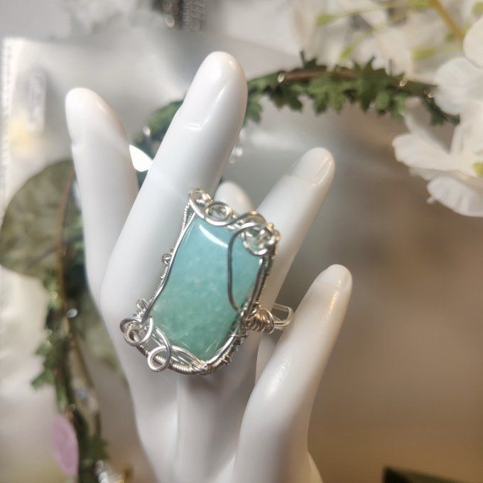 Bague ajustable Perle Hemimorphite  - Copie