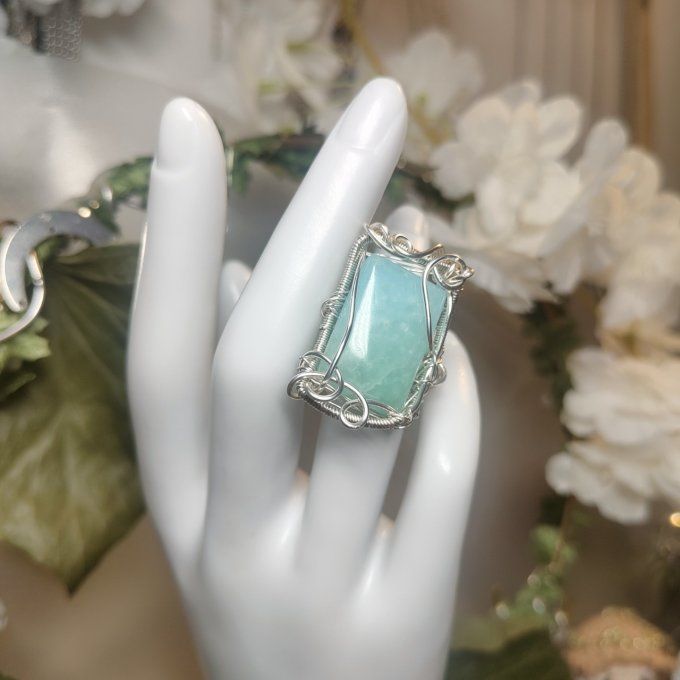 Bague ajustable Perle Hemimorphite  - Copie
