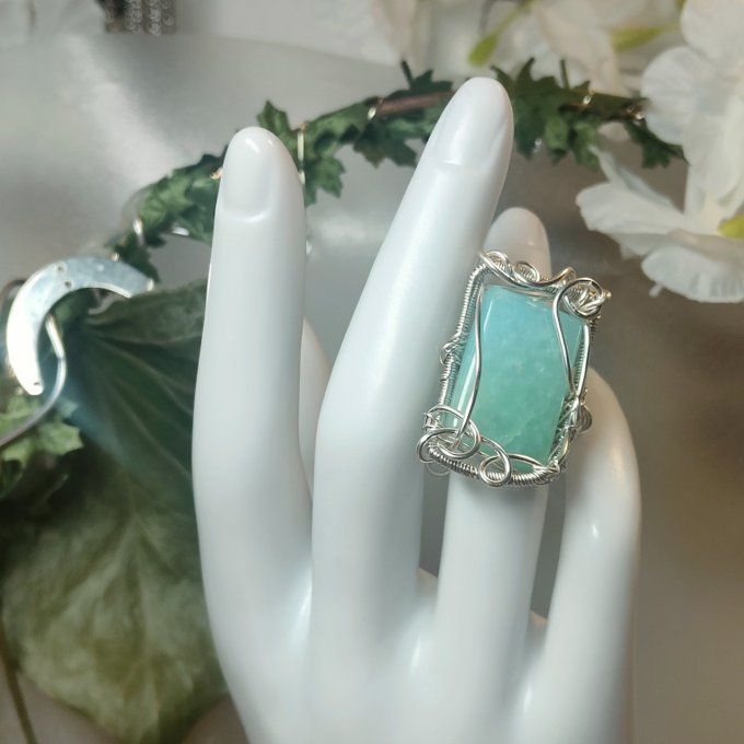 Bague ajustable Perle Hemimorphite  - Copie