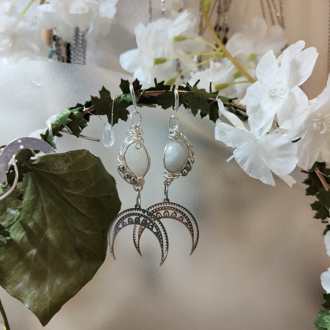  Pierre de lune ✨ Péristerite ✨ Boucle d'oreille.