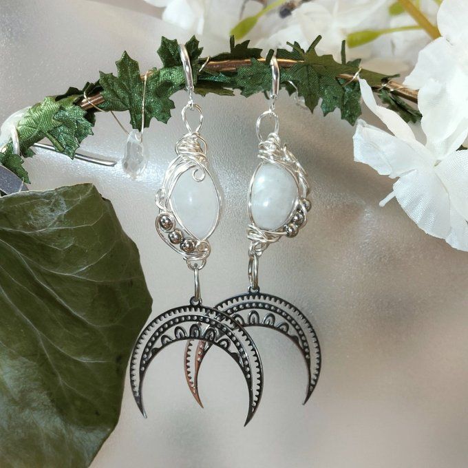  Pierre de lune ✨ Péristerite ✨ Boucle d'oreille.