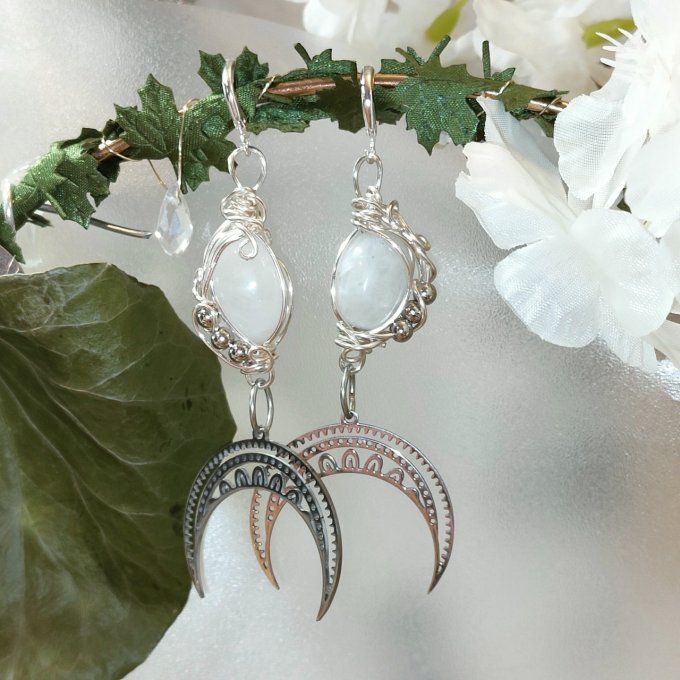  Pierre de lune ✨ Péristerite ✨ Boucle d'oreille.