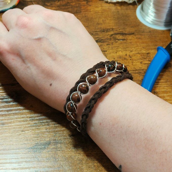 Bracelet tresse cuir et perles sur mesure 