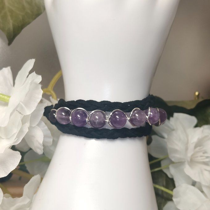 Bracelet tresse cuir et perles sur mesure 