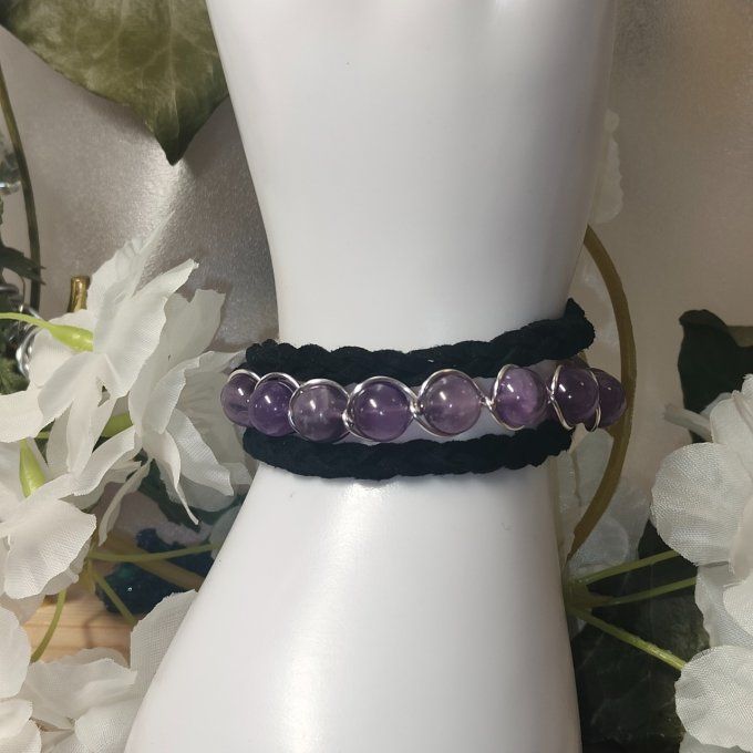 Bracelet tresse cuir et perles sur mesure 