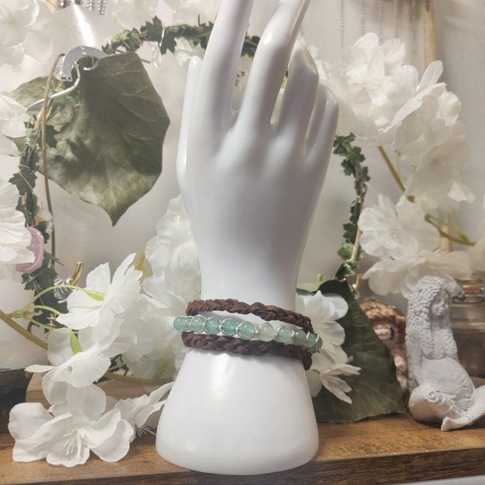 Bracelet tresse cuir et perles sur mesure 