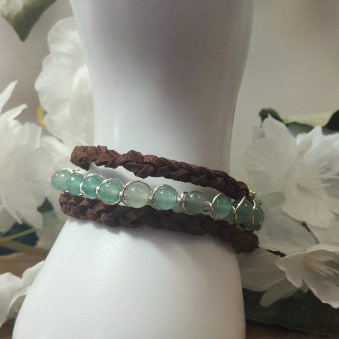 Bracelet tresse cuir et perles sur mesure 