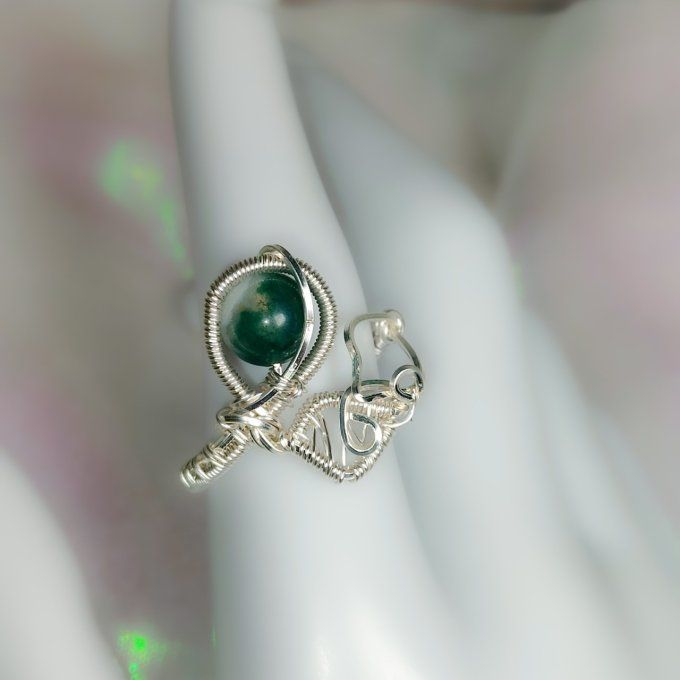 Bague perle Agate mousse 