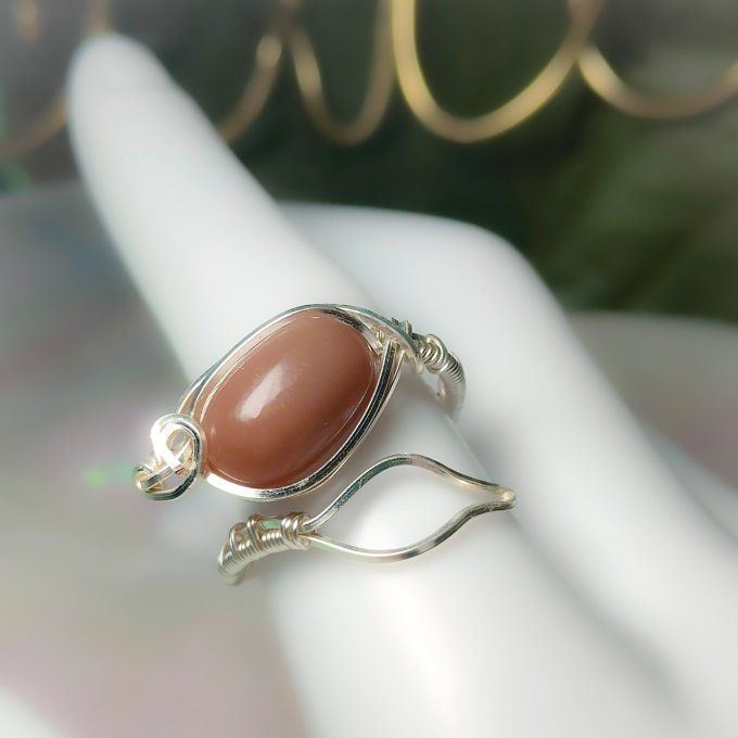 Bague pierre de lune pêche  ajustable✨promo ✨Intuition et Équilibre Féminin