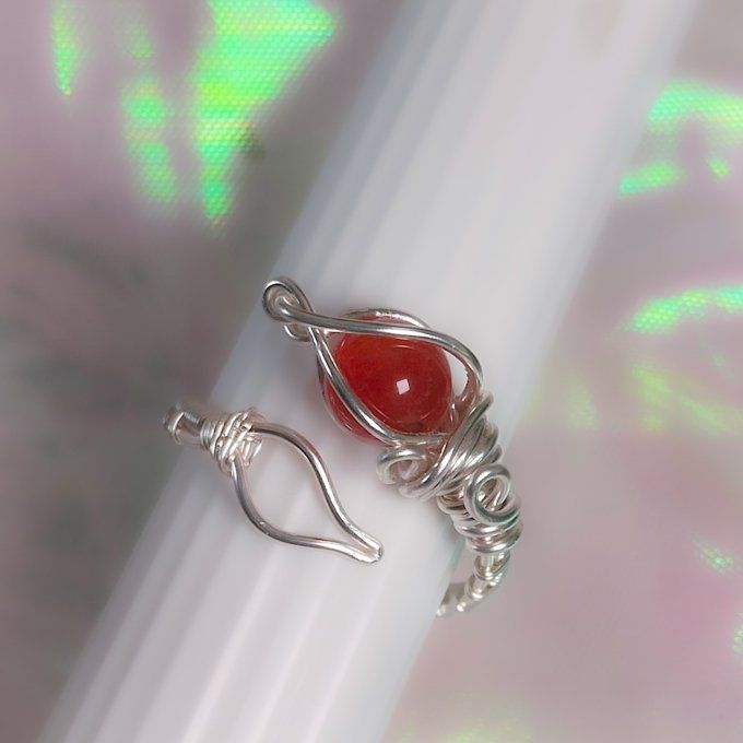 Bague perle cornaline tissé 