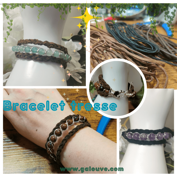 Bracelet tresse cuir et perles sur mesure 