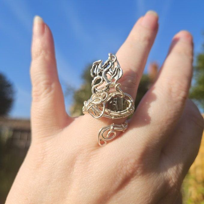 Bague Dragon de coeur - promo✨Tourmaline verte ( verdelite) ajustable 