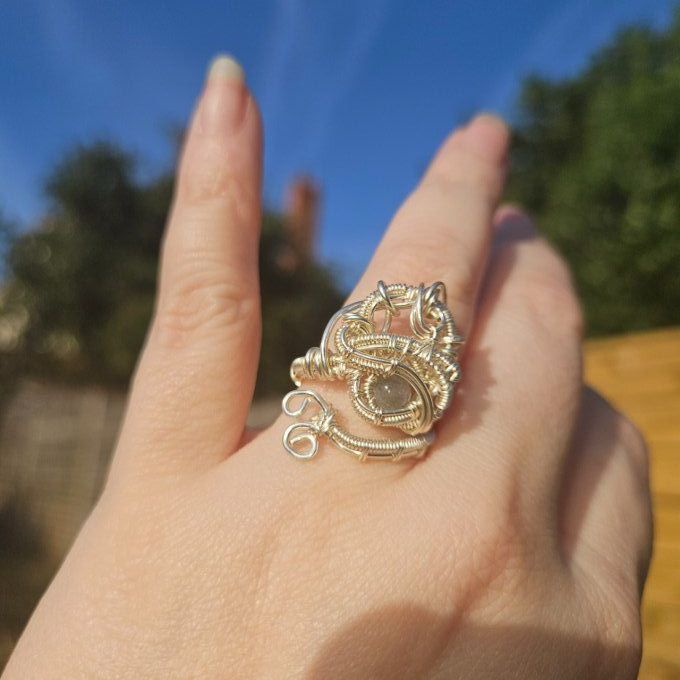 Bague labradorite -ajustable ✨promo-Protection et équilibre 