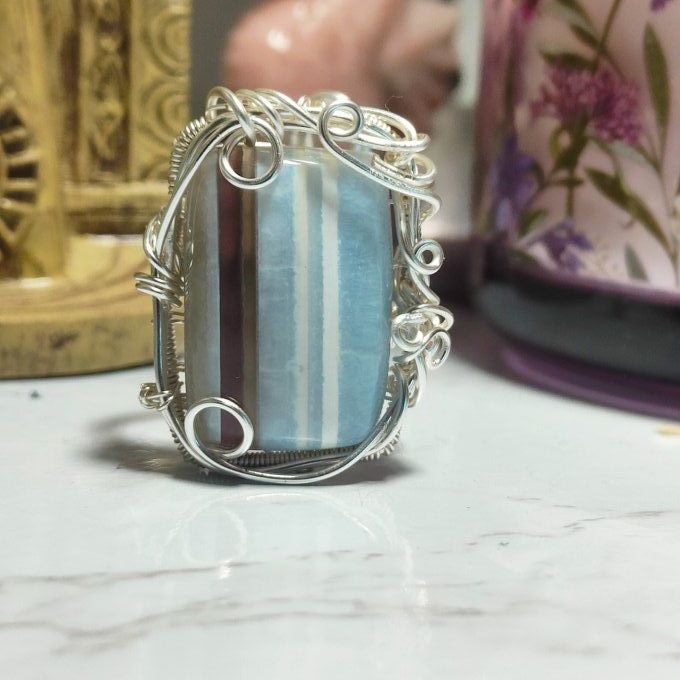 Bague parpaing Opale Bleue Commune ✨– Communication & Libération Spirituelle✨  