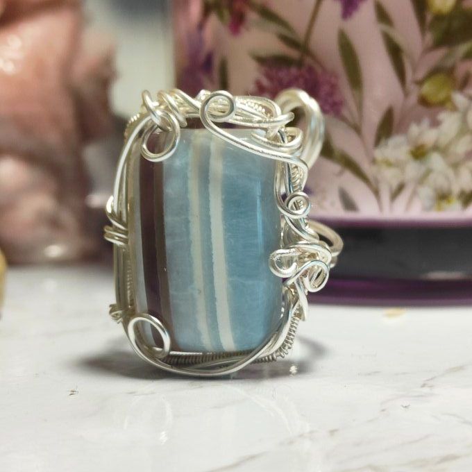 Bague parpaing Opale Bleue Commune ✨– Communication & Libération Spirituelle✨  