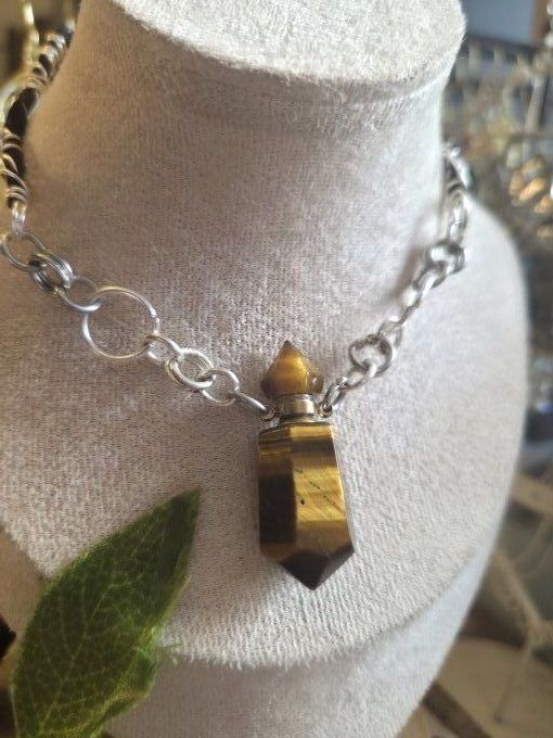 Collier fiole Oeil de tigre 