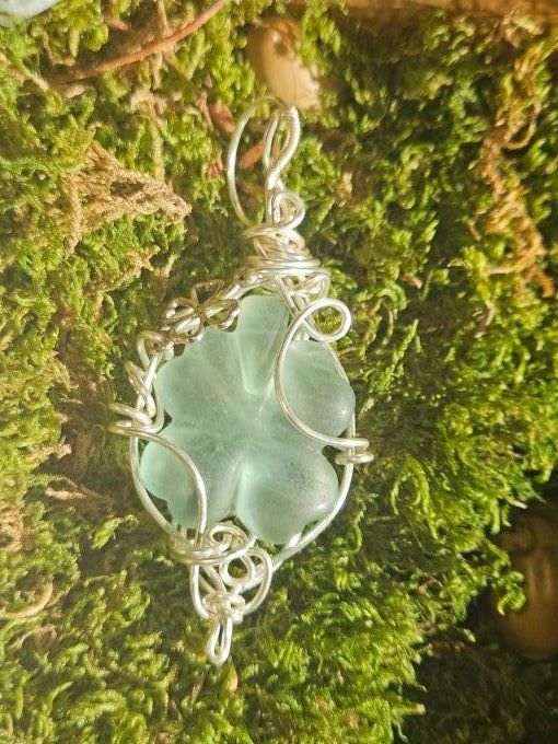  Amulette trèfle Fluorite Verte  