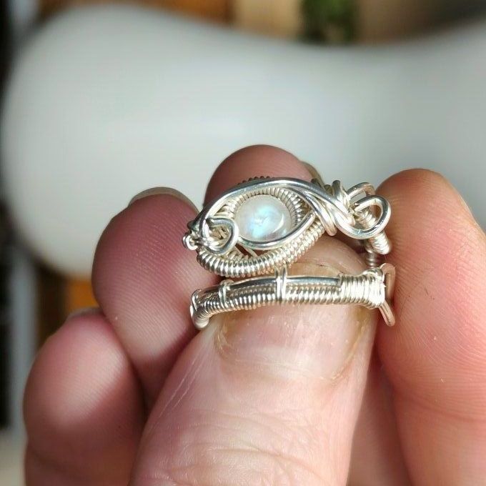 Bague péristérite :pierre de lune 